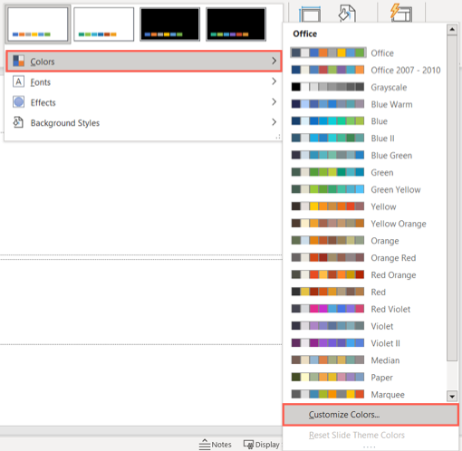 Customize Colors in the Colors menu