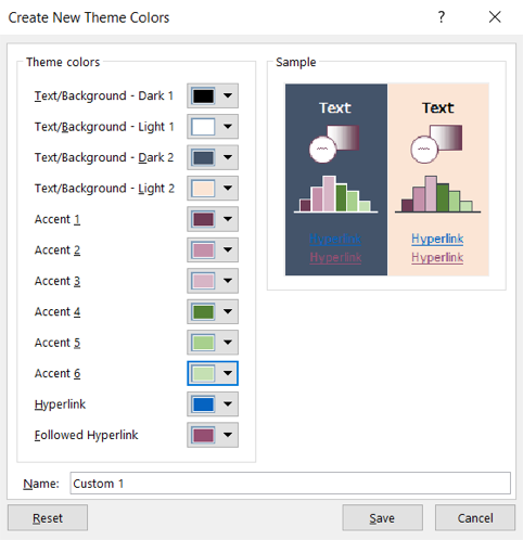Create New Theme Colors box