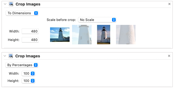 To Dimensions and By Percentages options for cropping images