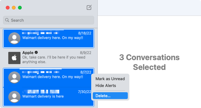 Delete multiple conversations on Mac