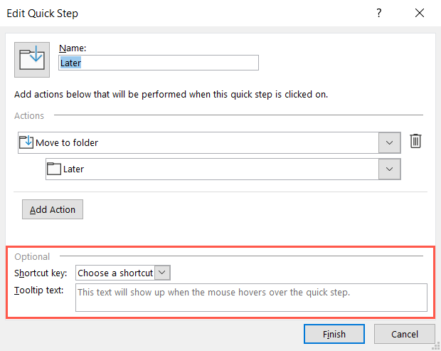 Quick Step shortcut and tool tip text