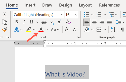 Font color button on the Home tab