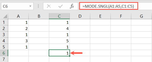MODE.SNGL function for two arrays