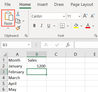 Paste button in Excel