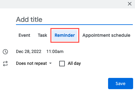 Create a reminder in Google Calendar