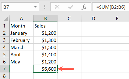 Sum result in Excel