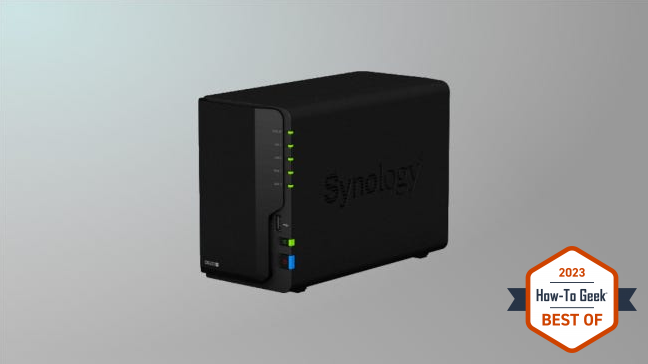 Synology DS220 on grey background