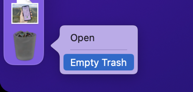 Select "Empty Trash" to permanently erase items