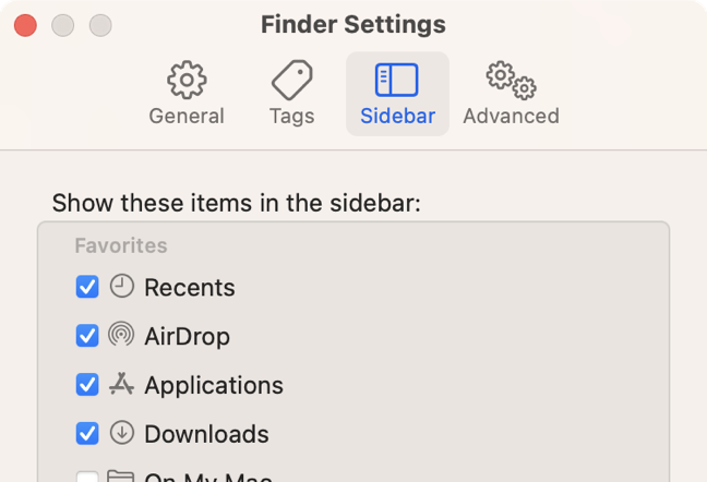 Customize what appears in Finder's sidebar