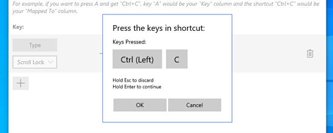 In PowerToys, if you're mapping a keyboard shortcut, enter the key combination using your keyboard.