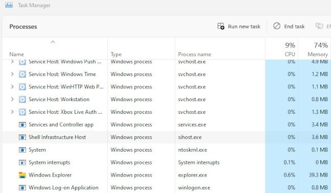 the shell infrastructure host process in task manager