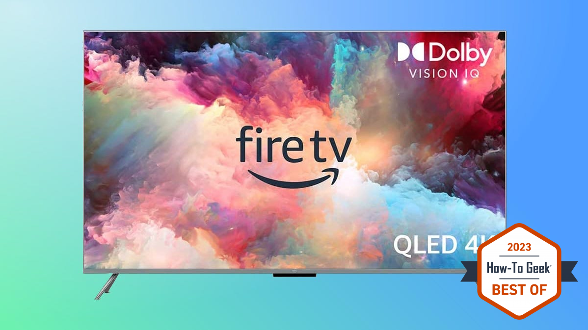 Amazon Fire TV Omni QLED on green and blue background