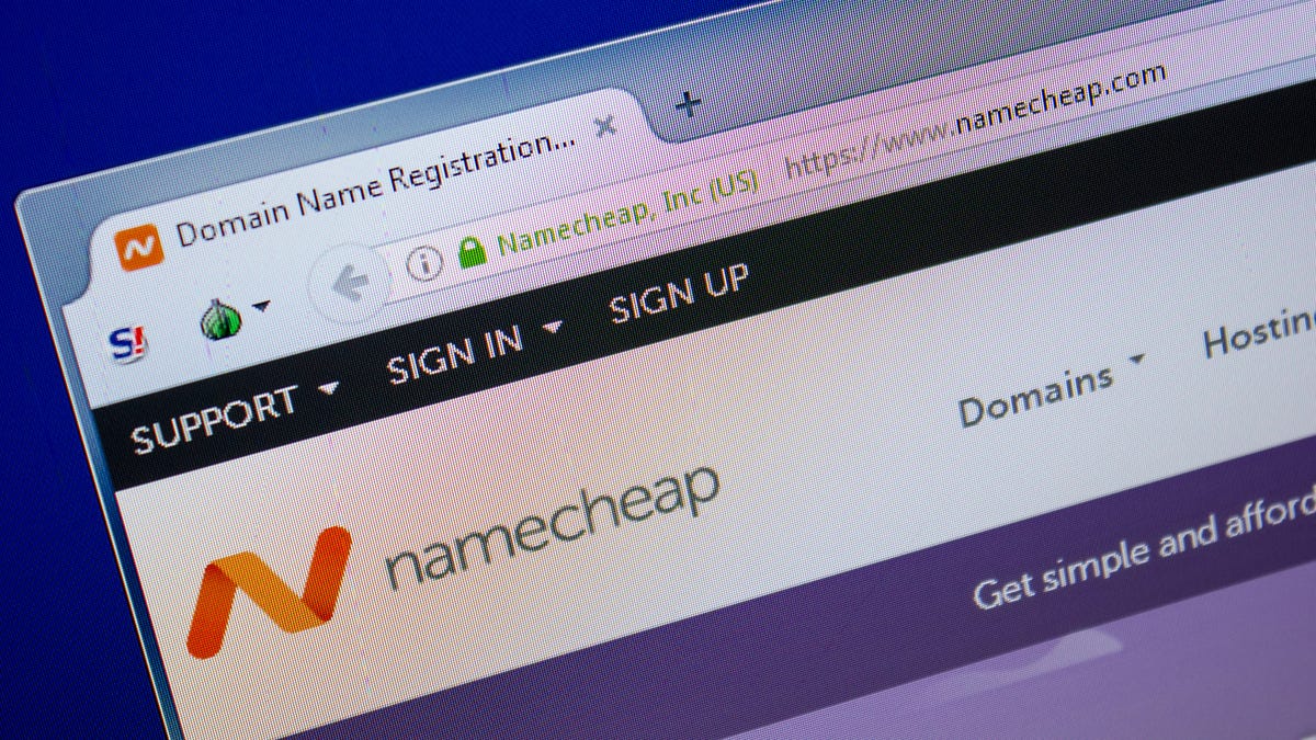 Namecheap website open in a browser on a computer screen.