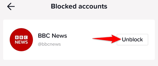 Select "Unblock" next to a blocked account.