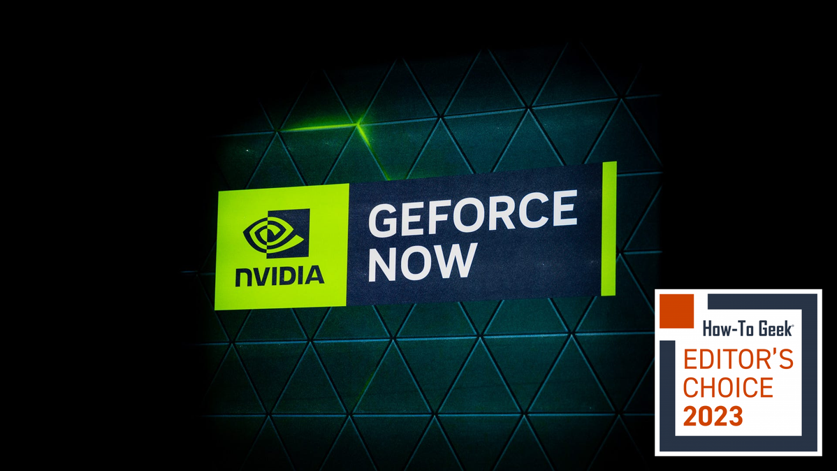 Nvidia GeForce Now sign at the company's booth at CES 2023