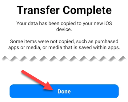 Tap "Done" when transfer is complete.