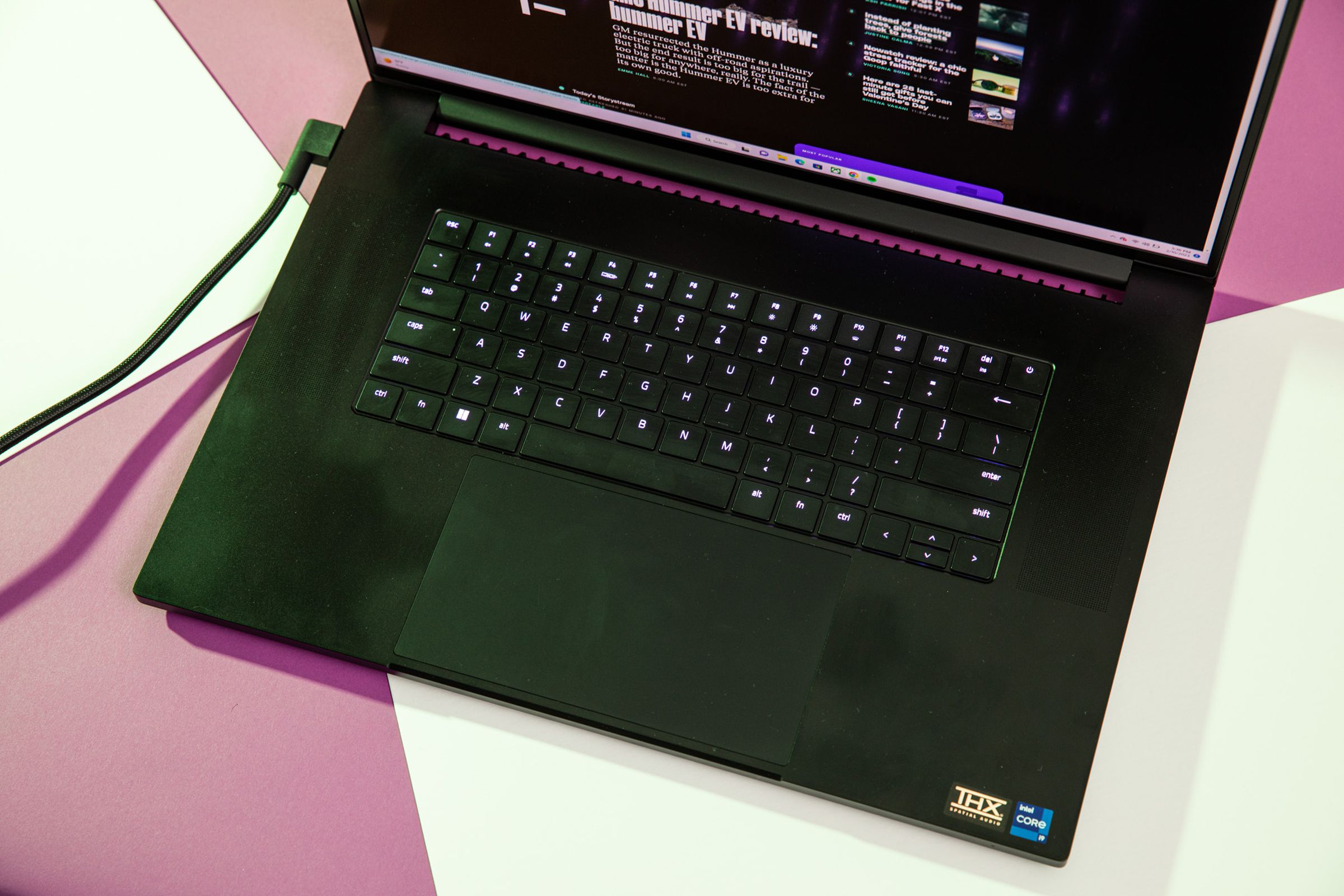 The Razer Blade 18 keyboard seen from above.