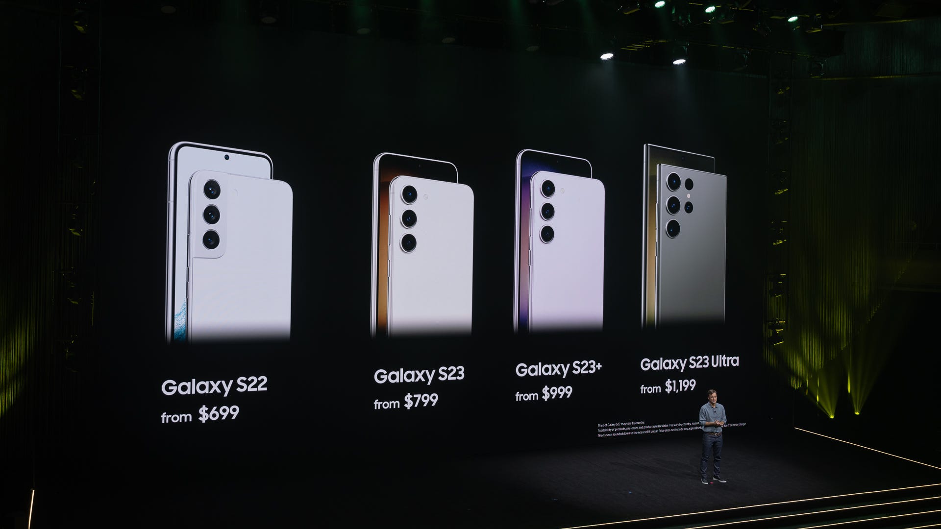 Samsung Galaxy S22, S23, S23 Plus, and S23 Ultra pricing being presented at Galaxy Unpacked 2023