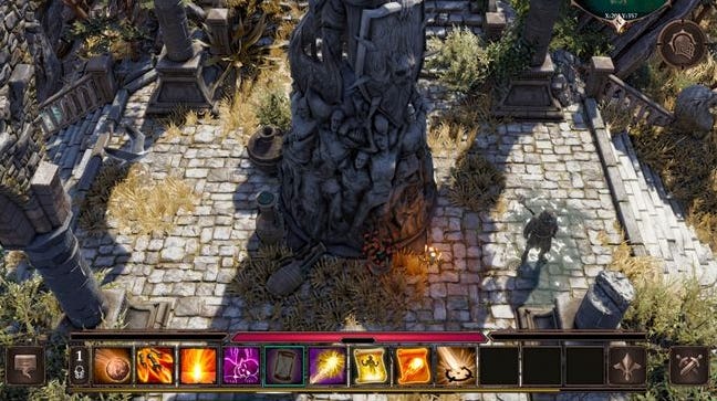 Divinity Original Sin 2 Mobile image of character standing by statue in a ruin,