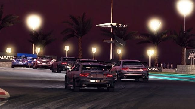 Grid Autosport Mobile image showing cars racing around track.