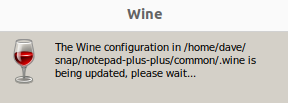The configuring Wine notification dialog