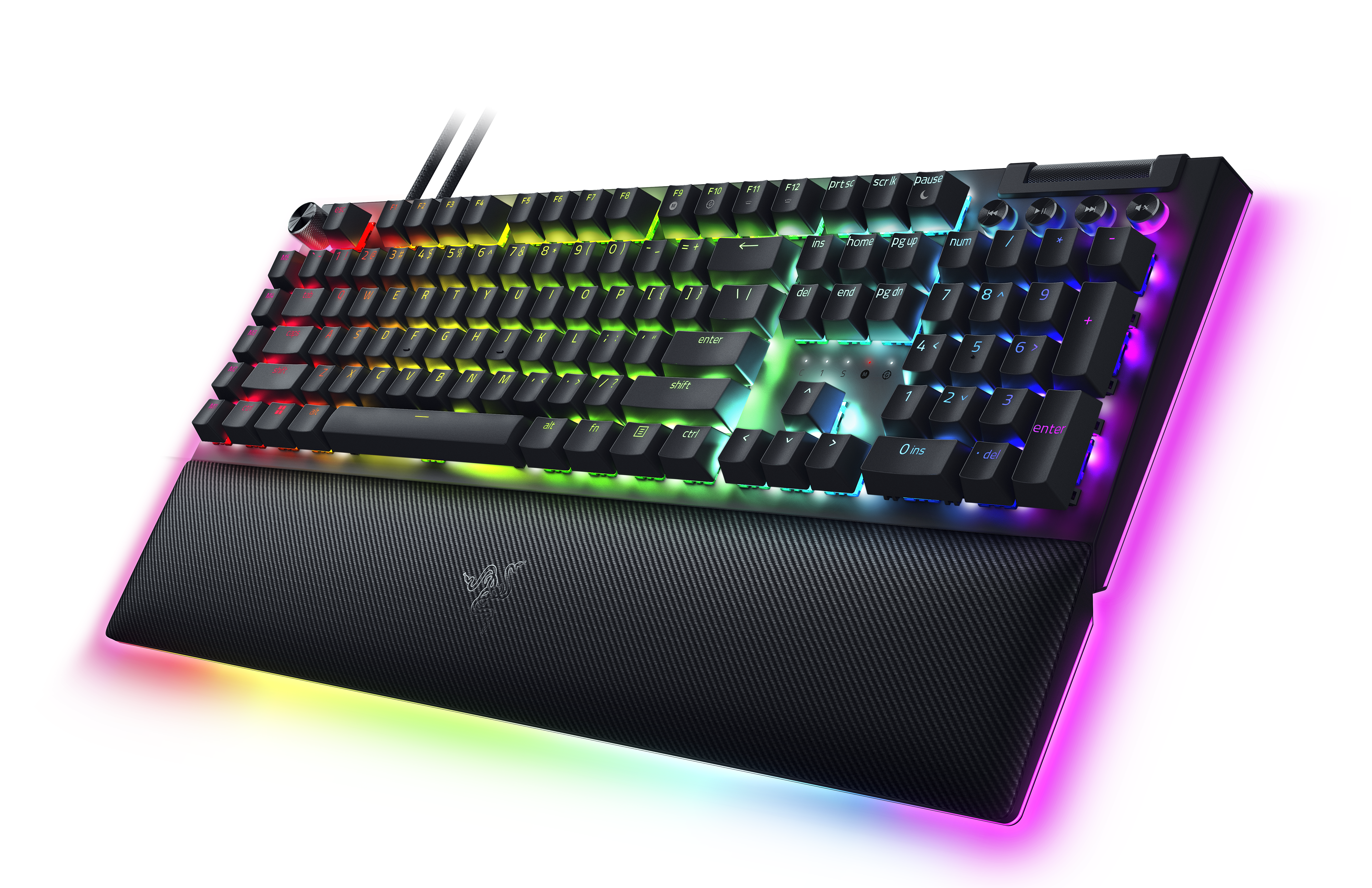 The front of the Razer BlackWidow V4 Pro, which is massive, by the way.