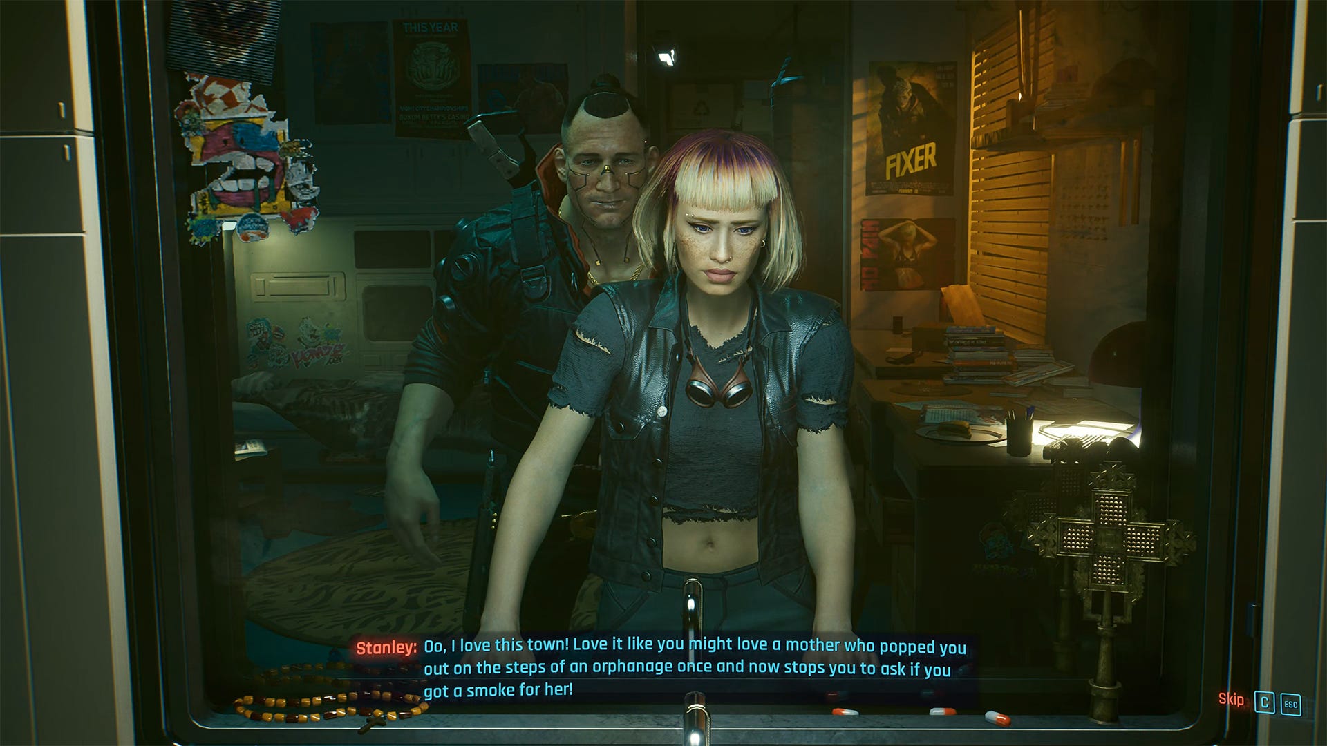 image of two virtual people in "Cyberpunk 2077" using the NVIDIA GeForce Now Ultimate cloud gaming service.