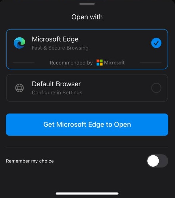 Edge pop-up in Outlook