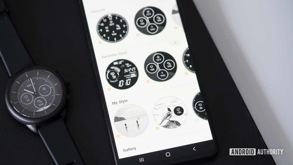 A user browses their watch face gallery and select a customized design.