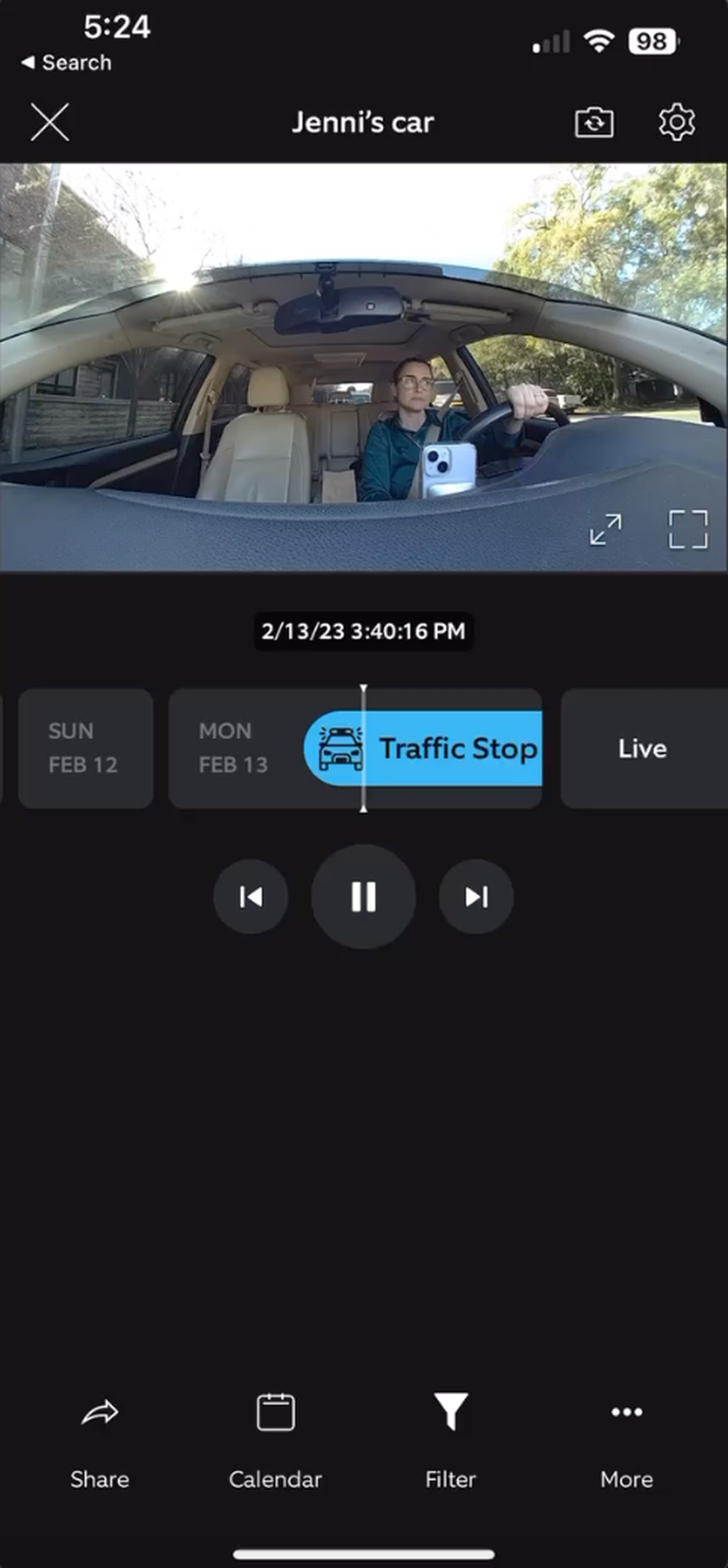 <em>The camera records you while driving, and you can view a livestream in the Ring app.</em>