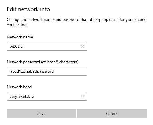 Set a network name and password.