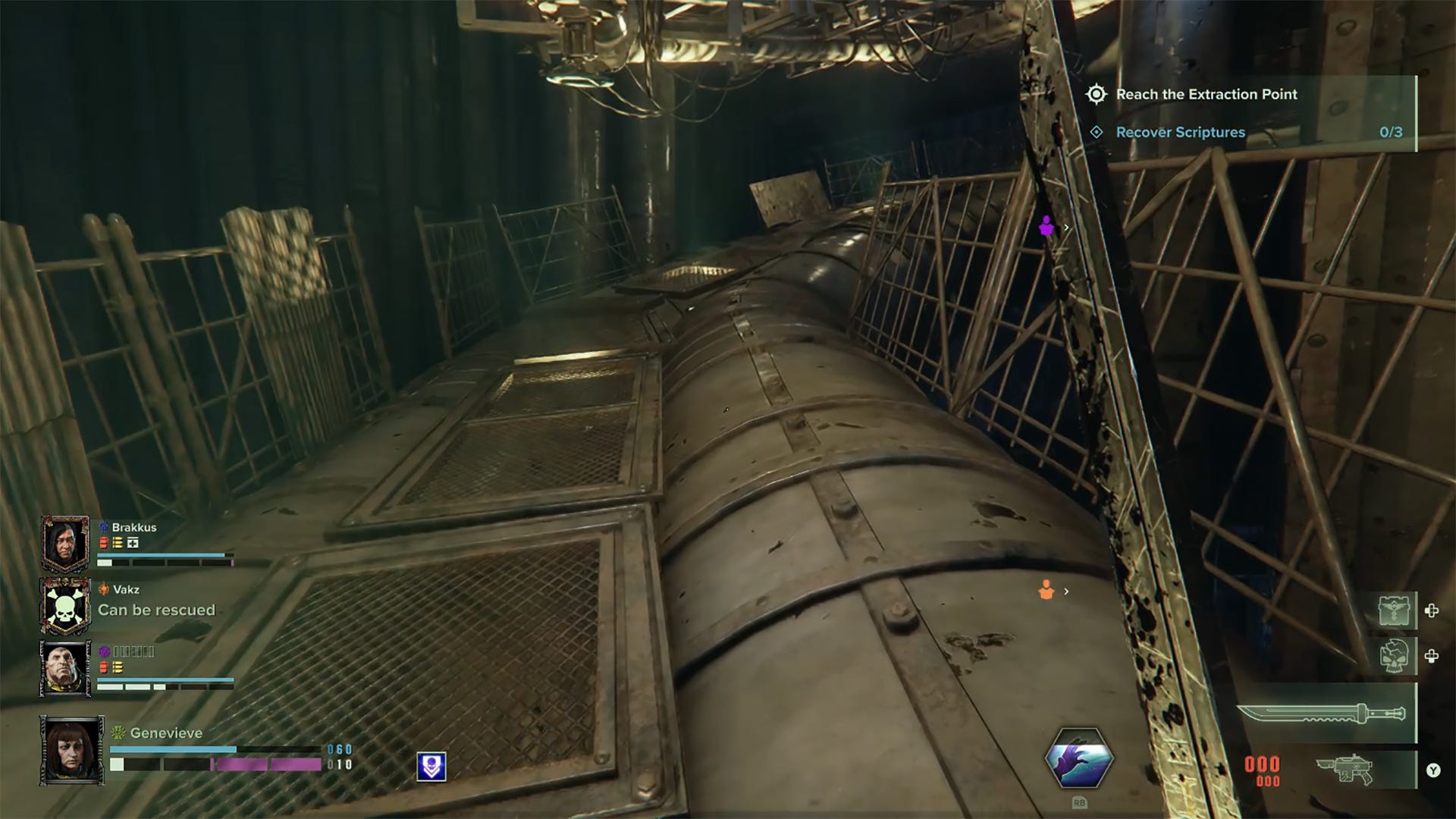 an image of a virtual walkway during combat in "Warhammer 40,000: Dark Tide."