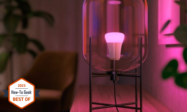 Philips Hue pink bulb in clear lamp