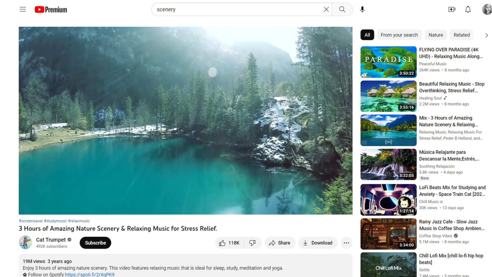 an image of a YouTube video of a blue lake.