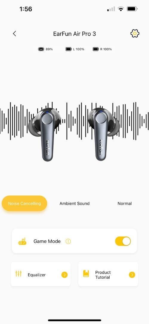Game Mode in EarFun App for the Air Pro 3