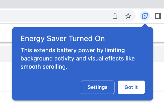Chrome Energy Saver notification
