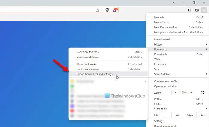 How to import Bookmarks from Chrome and Firefox to Brave browser