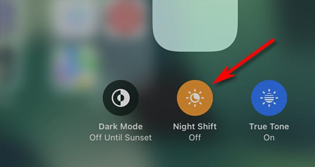 Tap "Night Shift" in Control Center to enable Night Shift on iPad.