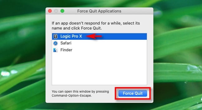 The "Force Quit Applications" dialog on a Mac.