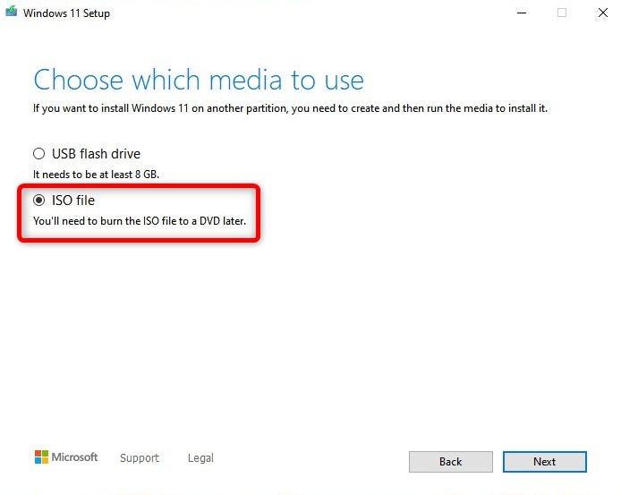 Pick ISO file during the Windows 11 ISO setup process