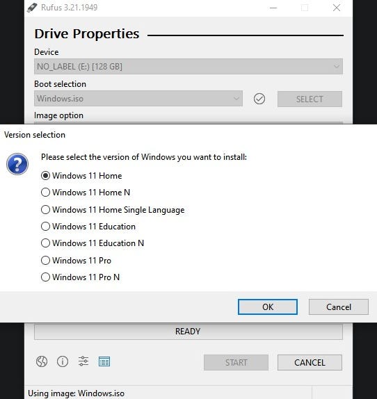 Picking the Windows 11 version you want installed