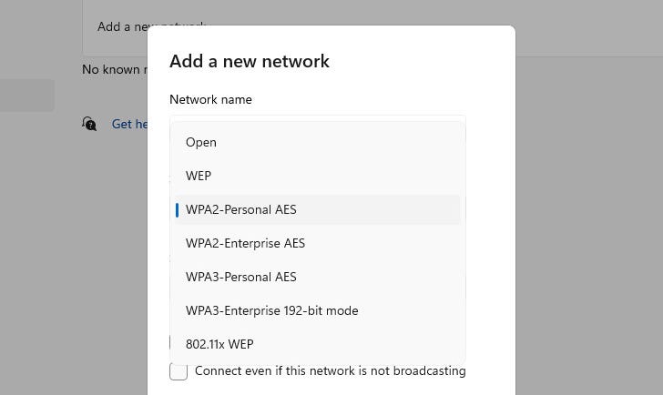 an image showing a Windows 11 network selection screen with multiple Wi-Fi security options.
