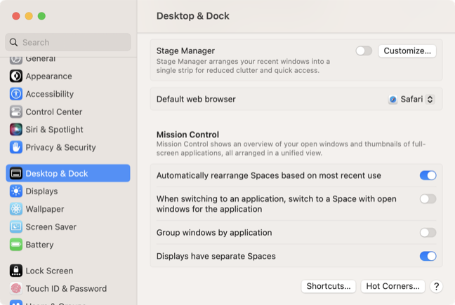 Desktop & Dock preferences in macOS System Settings