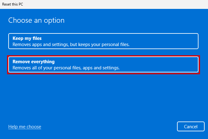 wipe options in Reset this PC