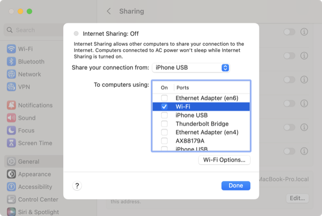 Share iPhone connection over Wi-Fi