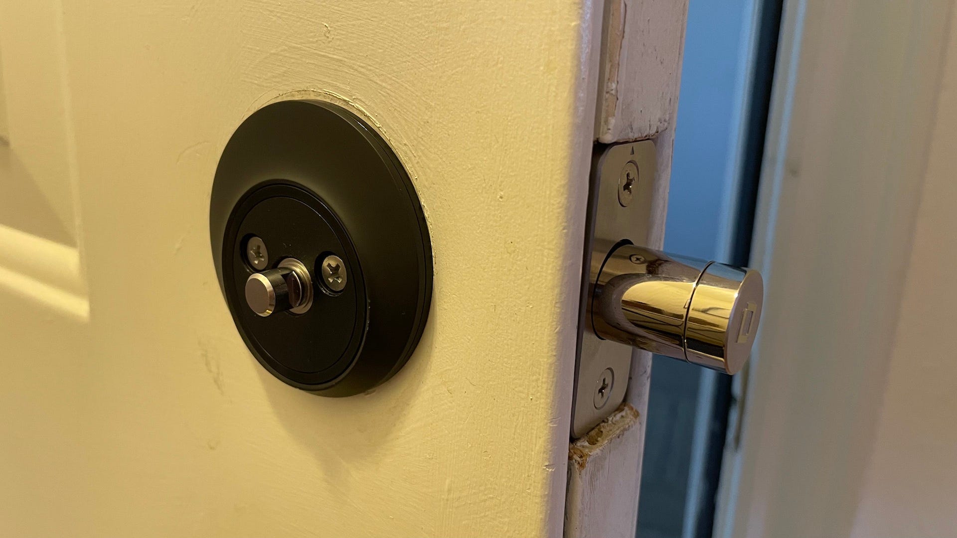 The deadbolt and interior portion of the Level Lock+ during install.