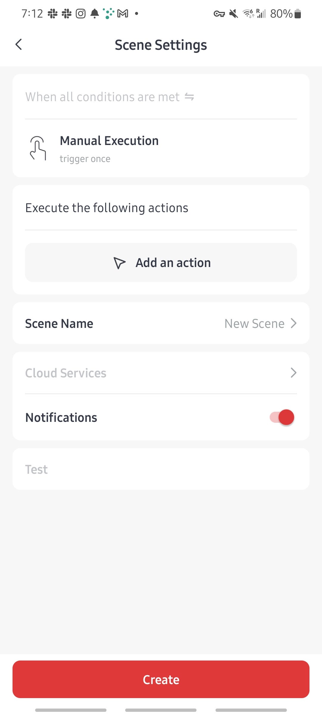 SwitchBot app Scene Settings page for the Hub 2