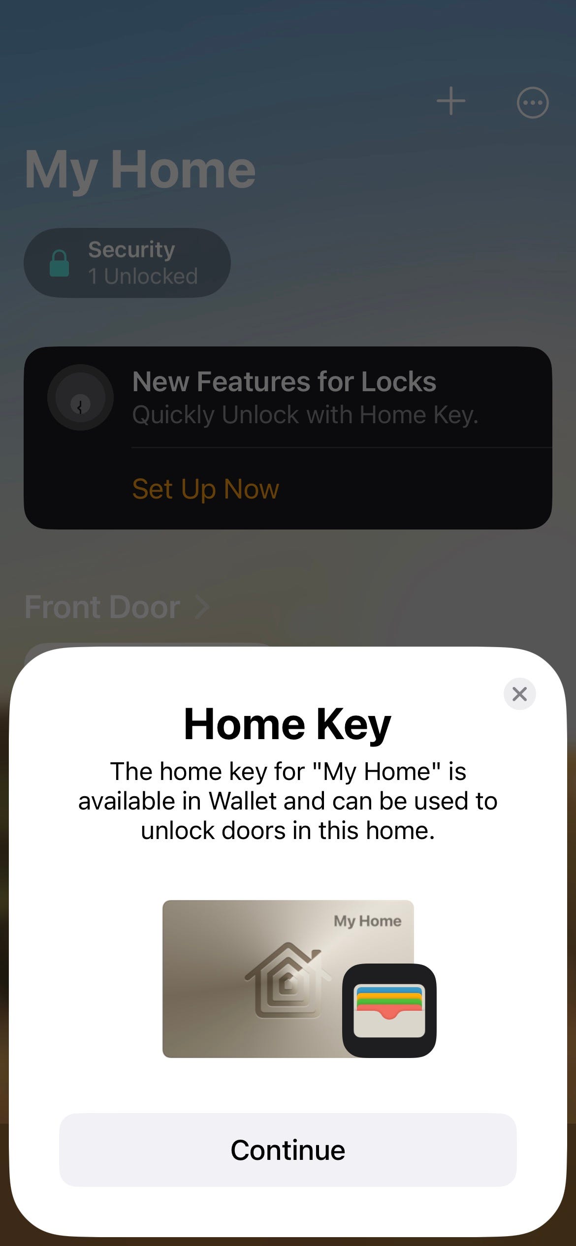 The Home Key screen for Apple Wallet.