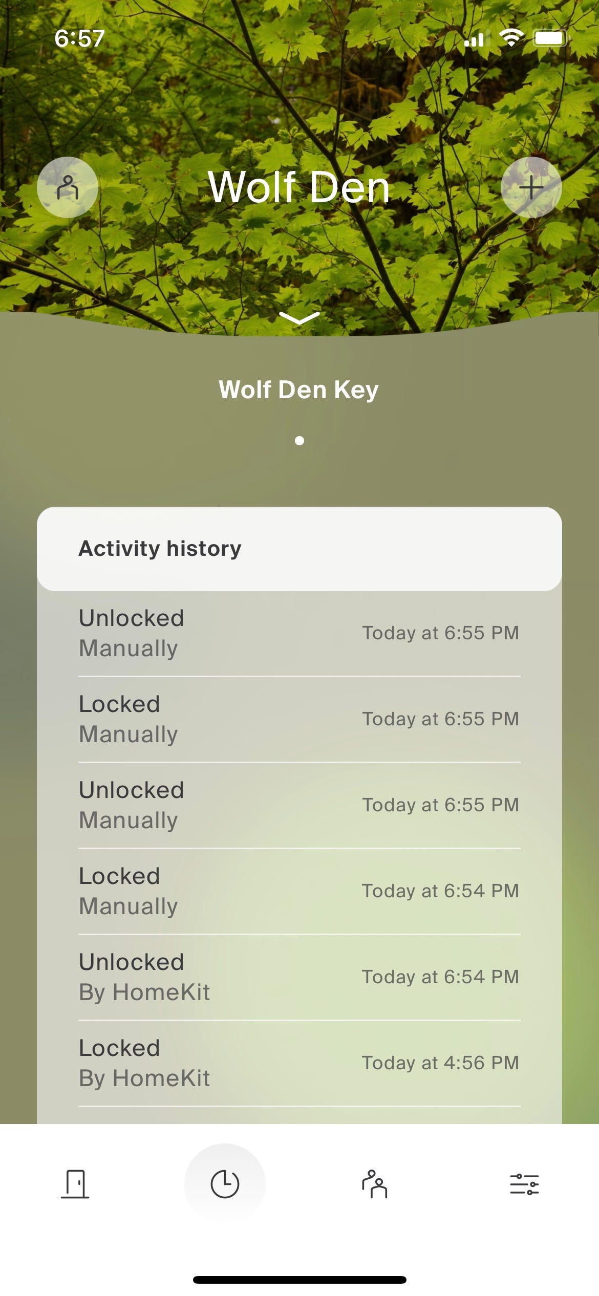 The Activity History screen of the Level app.