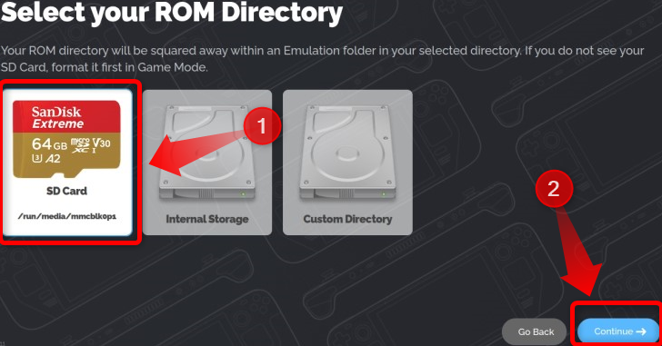 Pick your drive to store the EmuDeck ROM directory